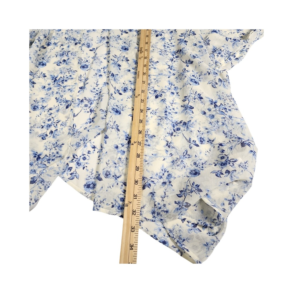 GeeGee White Blue‎ Floral Sheer Kimono Cardigan Lightweight Boho Vacation Large - Picture 8 of 10